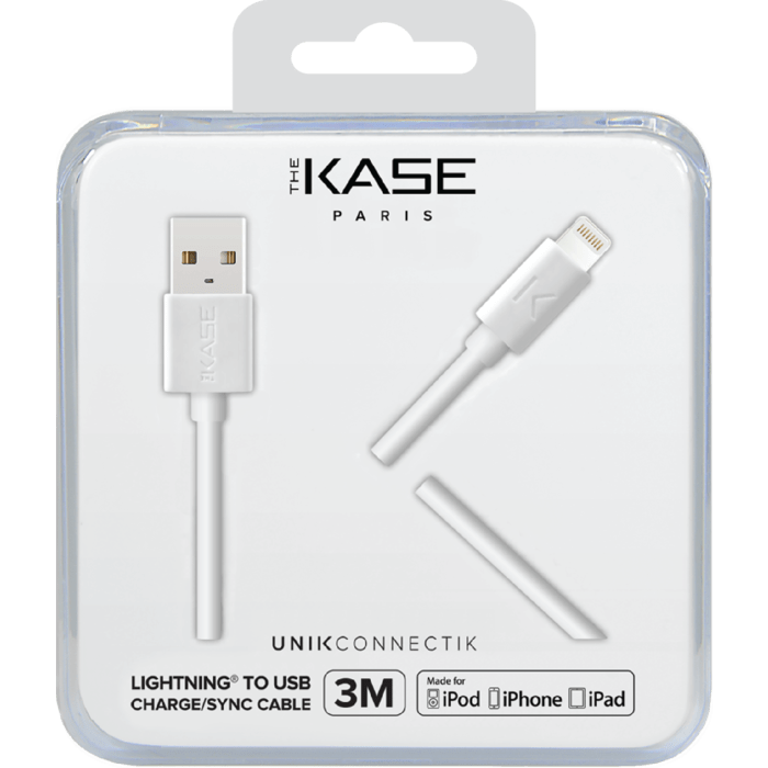 Câble Lightning certifié MFi Apple Charge/Sync (3M), Blanc Lumineux