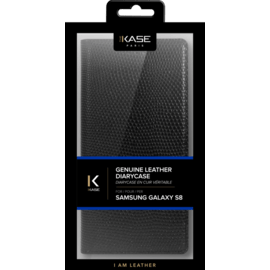 Diarycase Coque clapet en cuir véritable avec support aimanté pour Samsung Galaxy S8, Noir Lézard