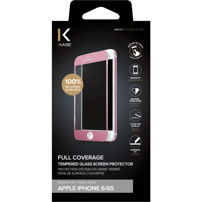 Protection d'écran en verre trempé (100% de surface couverte) pour iPhone 6/6s, Or rose