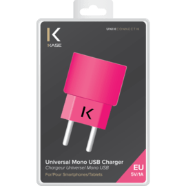 Chargeur Universel Mono USB (EU) 1A, Rose Bonbon