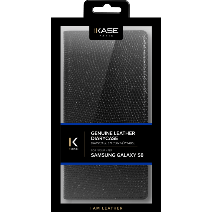 Diarycase Coque clapet en cuir véritable avec support aimanté pour Samsung Galaxy S8, Noir Lézard