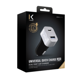 Chargeur universel de voiture double port charge rapide 48W (Power Delivery), Noir