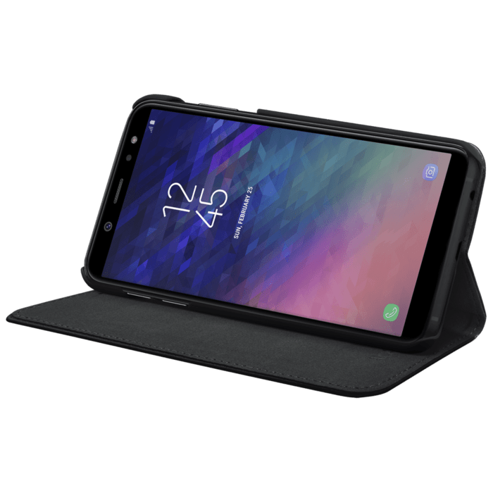 Coque clapet folio avec fente pour cartes & support pour Samsung Galaxy A6 (2018), Noir