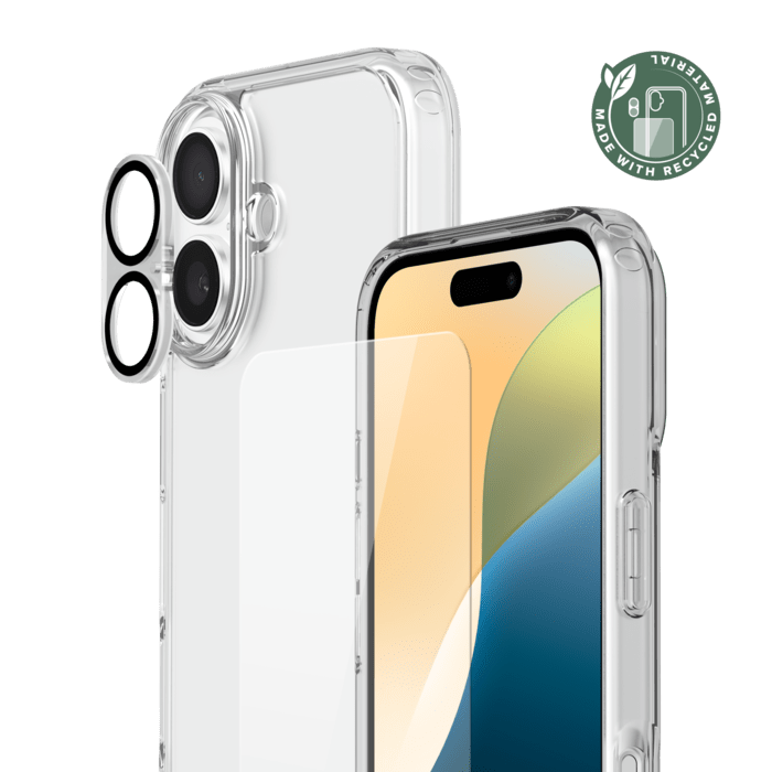 Pack combin&eacute; 3 en 1 (Coque hybride invisible, &Eacute;cran en verre tremp&eacute; de qualit&eacute; sup&eacute;rieure et Protecteur de l&rsquo;objectif de la cam&eacute;ra) pour Apple iPhone 16, Transparente
