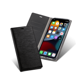 Diarycase 2.0 Coque clapet en cuir véritable avec support aimanté pour Apple iPhone 13 mini, Noir Minuit