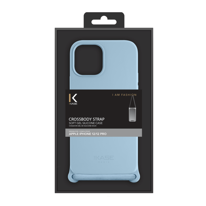 Coque en gel de silicone doux en bandouli&egrave;re pour Apple iPhone 12/12 Pro, Bleu Lilas