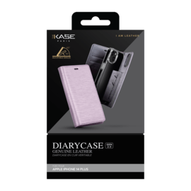 Diarycase 2.0 Coque clapet en cuir v&eacute;ritable avec support aimant&eacute; pour Apple iPhone 14 Plus, Mauve Lilas