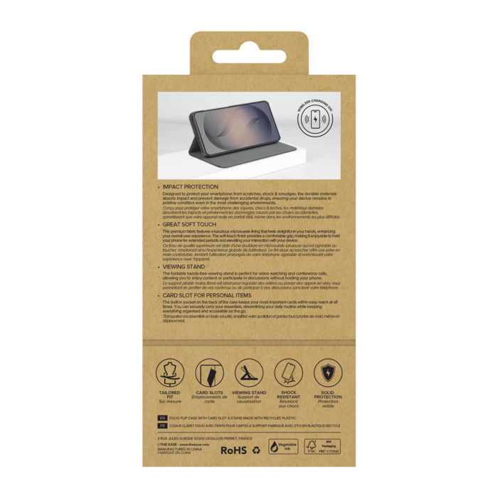 Coque clapet folio avec fente pour cartes & support fabriqu&eacute; avec &eacute;tui en plastique recycl&eacute; Pour Samsung Galaxy S26 5G, Noir