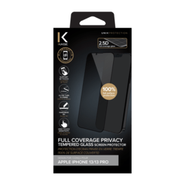 Protection d'&eacute;cran Priv&eacute;e en verre tremp&eacute; (100% de surface couverte) pour Apple iPhone 13/13 Pro, Noir