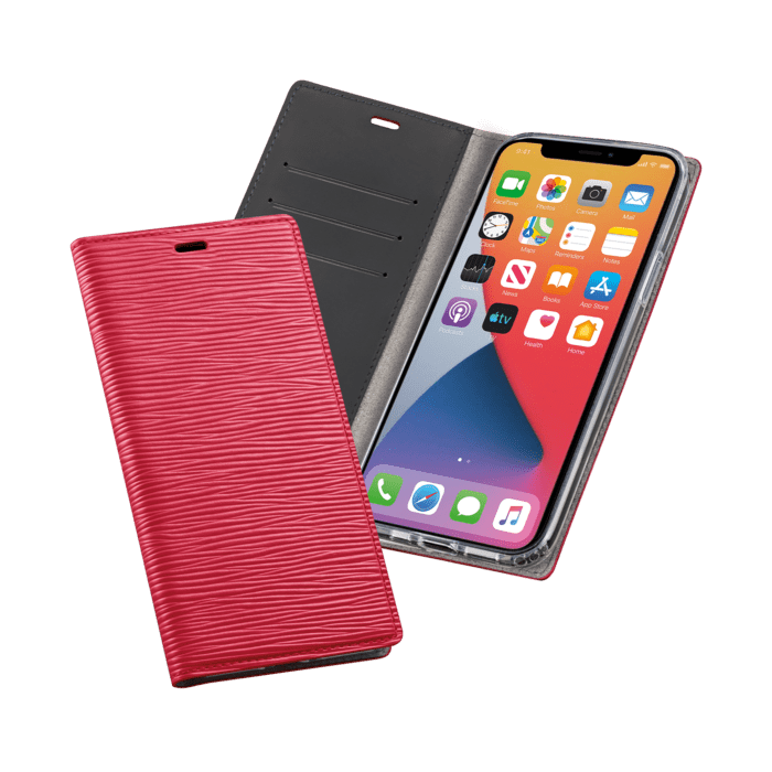 Diarycase 2.0 Genuine Leather flip case with magnetic stand for Apple iPhone 12/12 Pro, Maroon Red