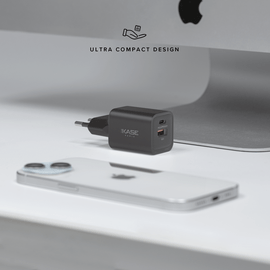 Chargeur Mural Double Port Supreme Power GaN Fabriqué Avec du 100% Plastique Recyclé - 33 W (PPS), Noir