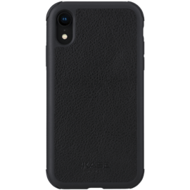 Coque robuste en cuir v&eacute;ritable pour iPhone XR, Noir de jais