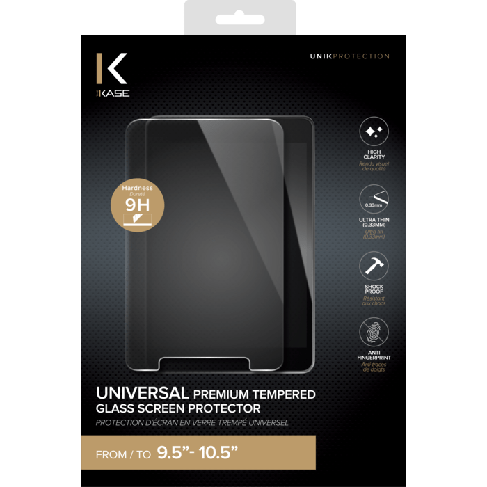 Protection d'écran premium en verre trempé universel pour tablette (9,5-10,5 pouces)