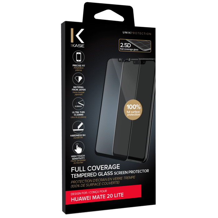 Protection d'écran en verre trempé (100% de surface couverte) pour Huawei Mate 20 Lite, Noir