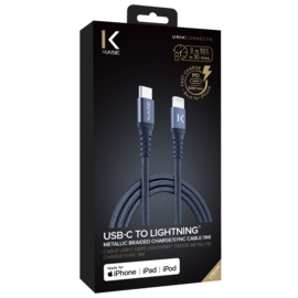 Apple MFi certified Metallic braided USB-C to Lightning Charge/Sync cable (1M), Oxford Blue