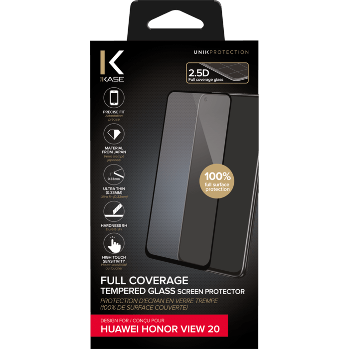 Full Coverage Tempered Glass Screen Protector for Huawei Honor View 20, Black