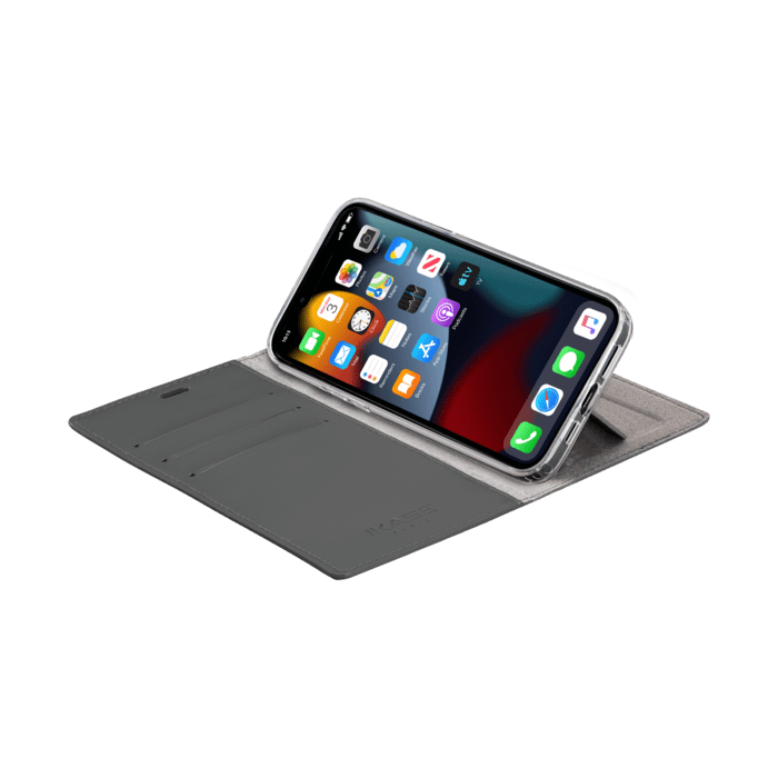 Diarycase 2.0 Coque clapet en cuir v&eacute;ritable avec support aimant&eacute; pour Apple iPhone 13, Noir Minuit