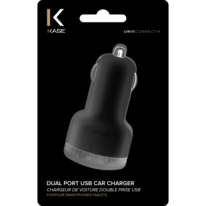 Chargeur de voiture double prise USB, Noir