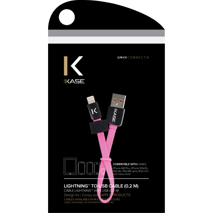 C&acirc;ble Lightning Plat vers USB (0.2m), Rose Bonbon