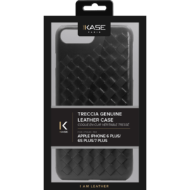 Coque en cuir v&eacute;ritable Treccia pour Apple iPhone 6 Plus/6s Plus/7 Plus/8 Plus, Noir Satin