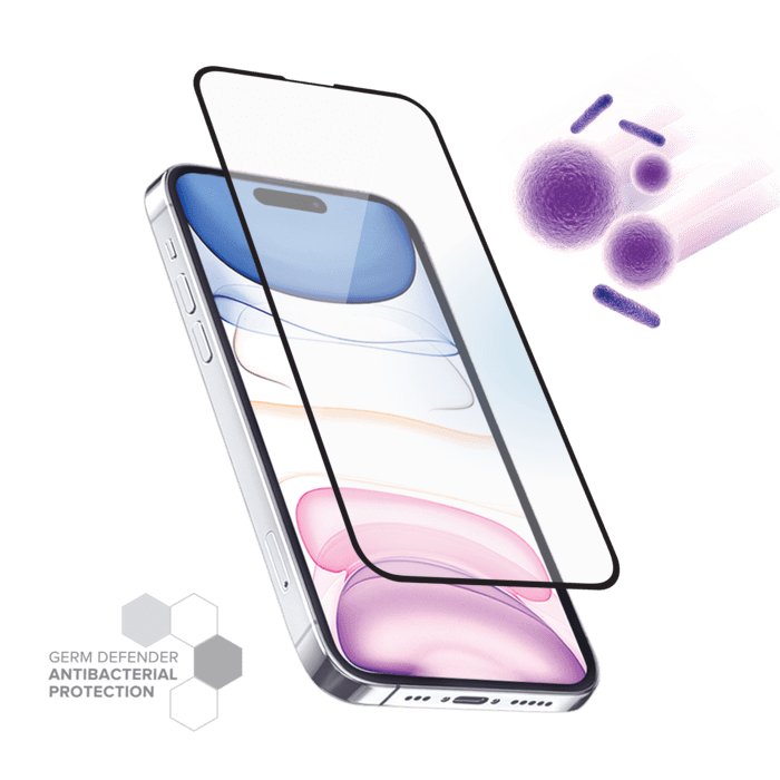 Protection d&rsquo;&eacute;cran antibact&eacute;rienne en verre tremp&eacute; ultra-r&eacute;sistant (100% de surface couverte) pour Apple iPhone 14 Pro, Noir