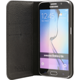 Étui portefeuille en cuir véritable pour Samsung Galaxy S6, cuir de Veau Shrunken Noir