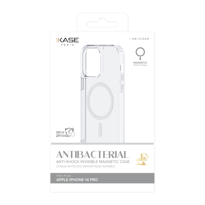 Coque antibact&eacute;rienne antichoc magn&eacute;tique invisible pour Apple iPhone 14 Pro, Transparente