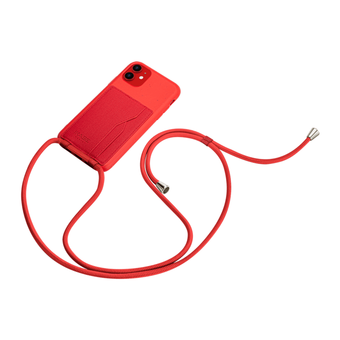 Coque antibact&eacute;rienne Vegan bio en bandouli&egrave;re pour Apple iPhone 11, Rouge &eacute;carlate