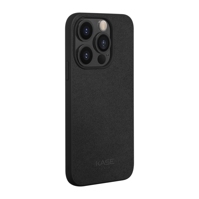 Coque en Suède Alcantara pour Apple iPhone 14 Pro, Minuit Noir