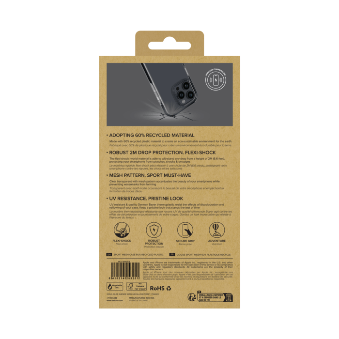 Coque Sport mesh pour 60% de plastique recycl&eacute; Apple iPhone 16 Pro, Noir