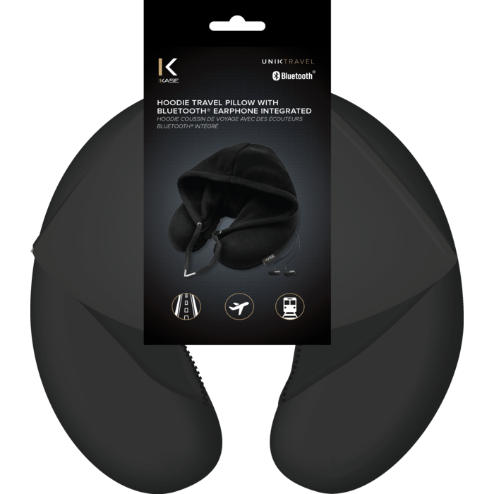 Hoodie Travel Pillow with Bluetooth earphone integrated, Black