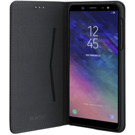 Coque clapet folio avec fente pour cartes & support pour Samsung Galaxy A6 (2018), Noir