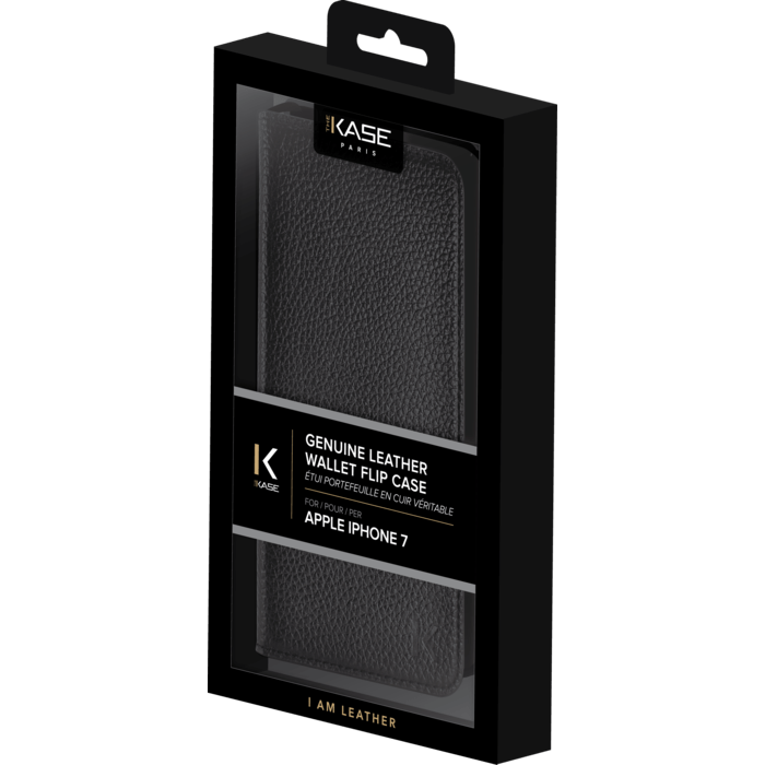 Étui portefeuille en cuir véritable pour Apple iPhone 7/8, cuir de Veau Shrunken Noir