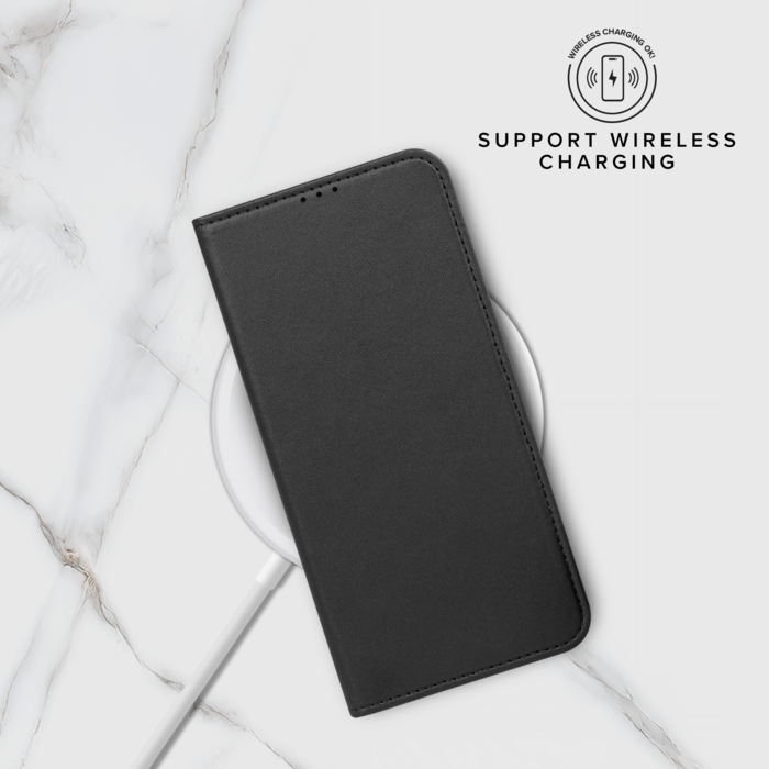 Coque clapet folio avec fente pour cartes & support pour Samsung Galaxy S25 Edge 5G, Noir