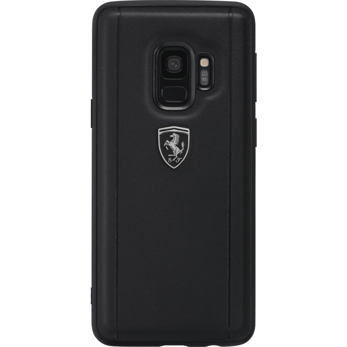 Ferrari Heritage Portofino Coque en cuir véritable pour Samsung Galaxy S9, Noir