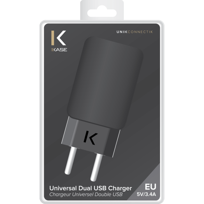 Chargeur Universel Double USB (EU) 3.4A, Noir de Jais