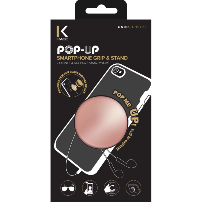 POP-UP poign&eacute;e & support smartphone, Or Rose Chrom&eacute;