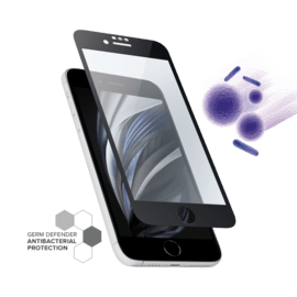 Protection d’écran antibactérienne en verre trempé ultra-résistant à bords incurvés pour Apple iPhone 6/6s/7/8/SE 2020, Noir