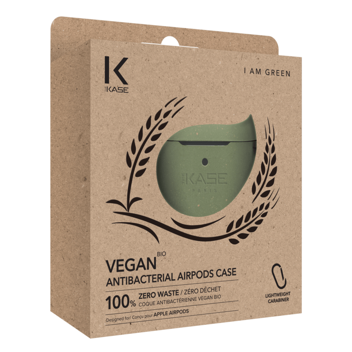 Coque antibact&eacute;rienne vegan bio 100 % z&eacute;ro d&eacute;chet pour Apple AirPods, Vert olive