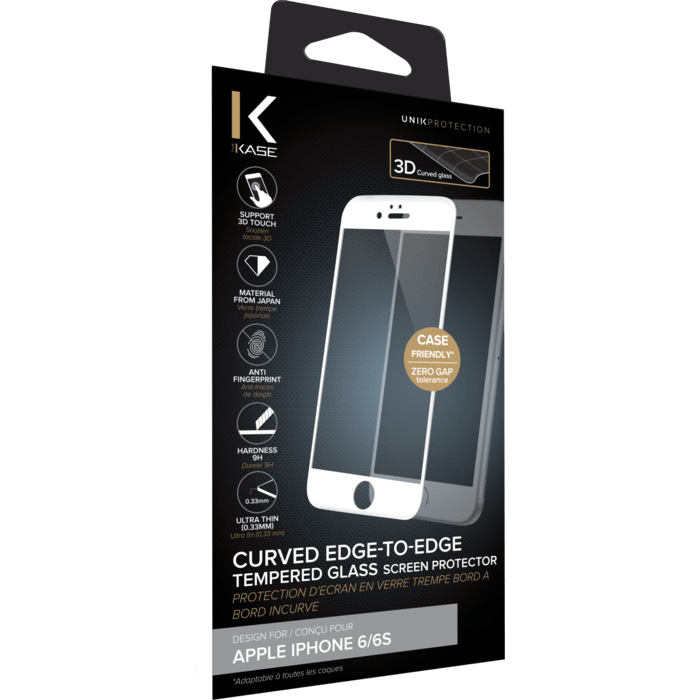 Protection d'&eacute;cran en verre tremp&eacute; Bord &agrave; Bord Incurv&eacute; pour Apple iPhone 6/6s, Blanc