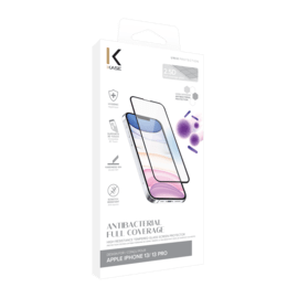 Protection d&rsquo;&eacute;cran antibact&eacute;rienne en verre tremp&eacute; ultra-r&eacute;sistant (100% de surface couverte) pour Apple iPhone 13/13 Pro, Noir