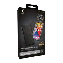 Diarycase 2.0 Coque clapet en cuir v&eacute;ritable avec support aimant&eacute; pour Apple iPhone 12 Pro Max, Noir Minuit