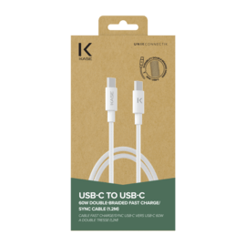 C&acirc;ble FAST CHARGE/SYNC USB-C vers USB-C 60 W &agrave; double tresse (1.2M), Blanc