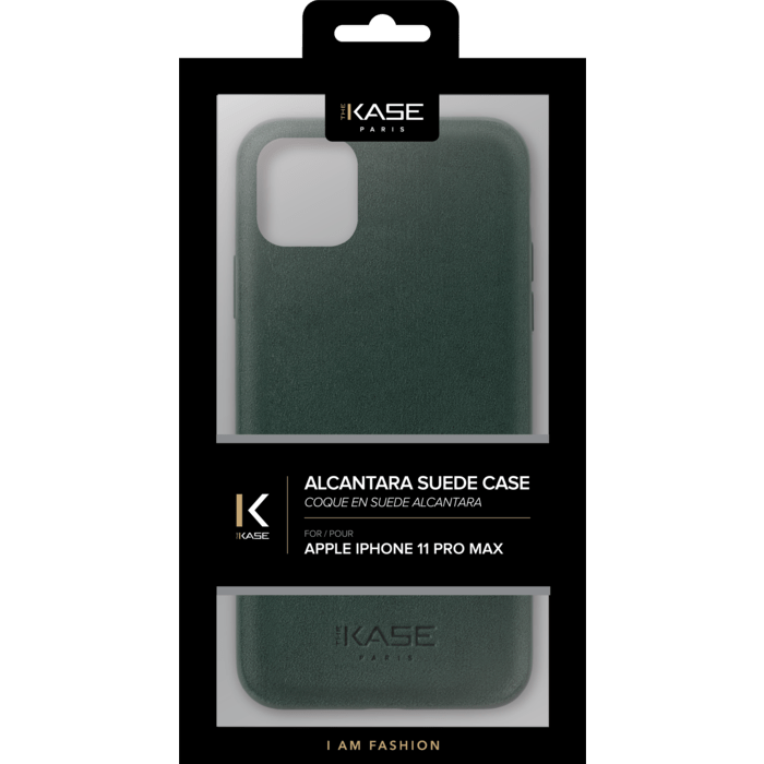 Coque en Su&egrave;de Alcantara pour Apple iPhone 11 Pro Max, Vert minuit