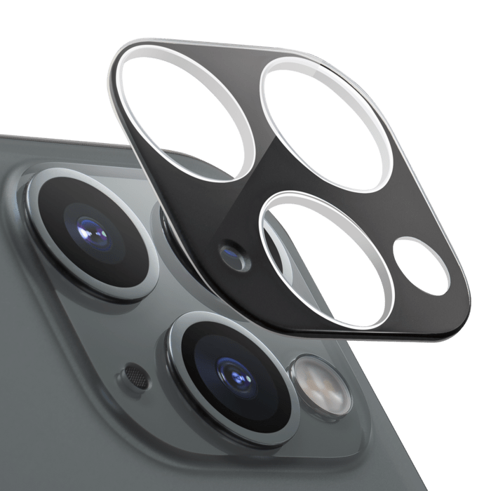 (O) Protection pour objectif d'appareil photo premium en verre tremp&eacute; Apple iPhone 11 Pro/Pro Max, Noir