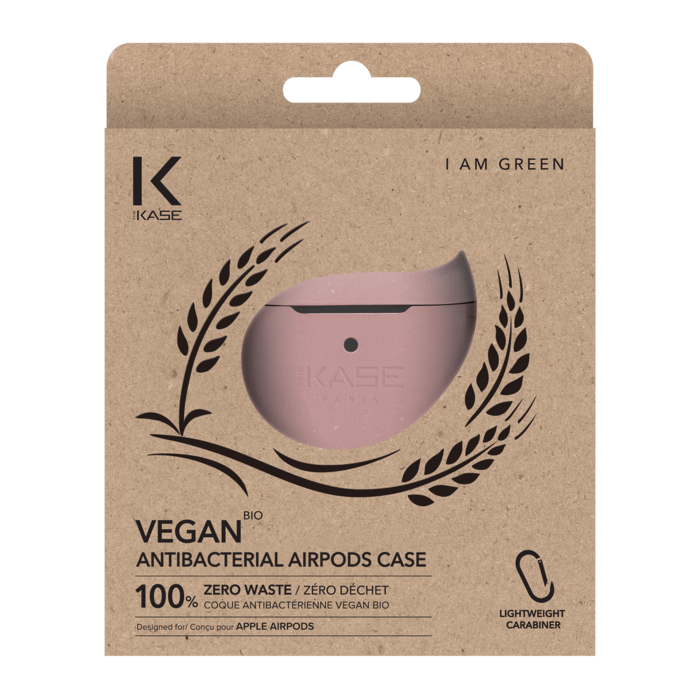 Coque antibact&eacute;rienne vegan bio 100 % z&eacute;ro d&eacute;chet pour Apple AirPods, Rose rhubarbe