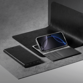 Diarycase 2.0 Coque clapet en cuir v&eacute;ritable avec support aimant&eacute; et fabriqu&eacute; avec un &eacute;tui en plastique recycl&eacute; pour Apple iPhone 16 Pro, Noir Minuit