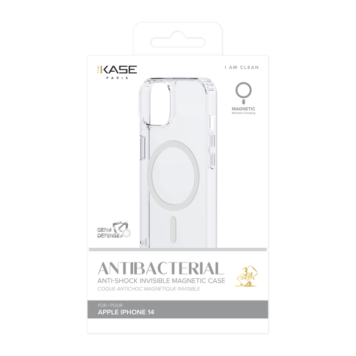 Coque antibact&eacute;rienne antichoc magn&eacute;tique invisible pour Apple iPhone 14, Transparente