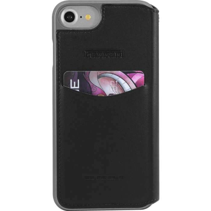 Ferrari 488 Coque clapet en cuir veritable pour Apple iPhone 6/6s/7/8, Noir/Cheval Argent