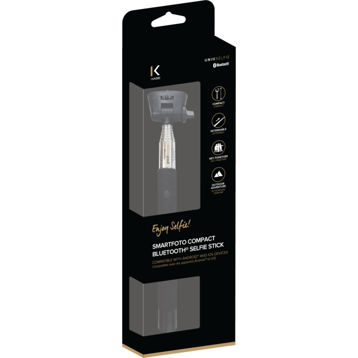 SmartFoto Compact Bluetooth Selfie Stick, Noir